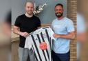 Stephen Swift pictured with his first new signing for Cumnock, former Partick Thistle defender Darren Brownlie.