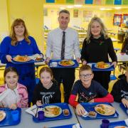 The trio of councillors joined pupils for Christmas lunch